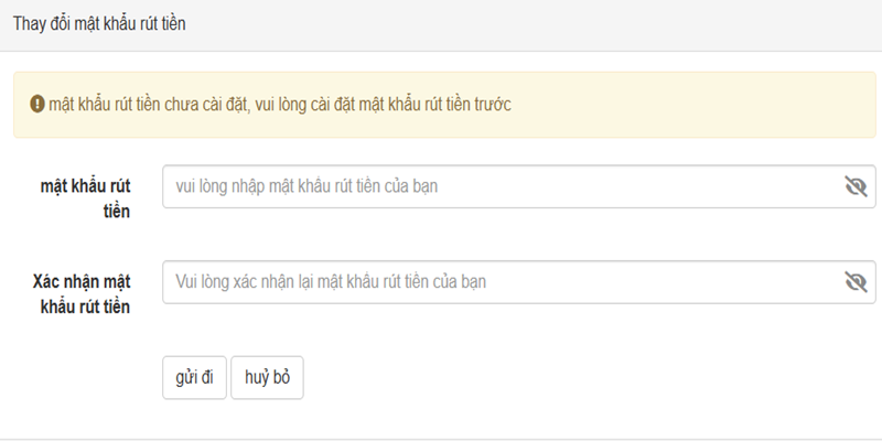 tạo mật khẩu rút tiền